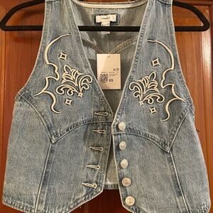 Denim Vest with Embroidered Design